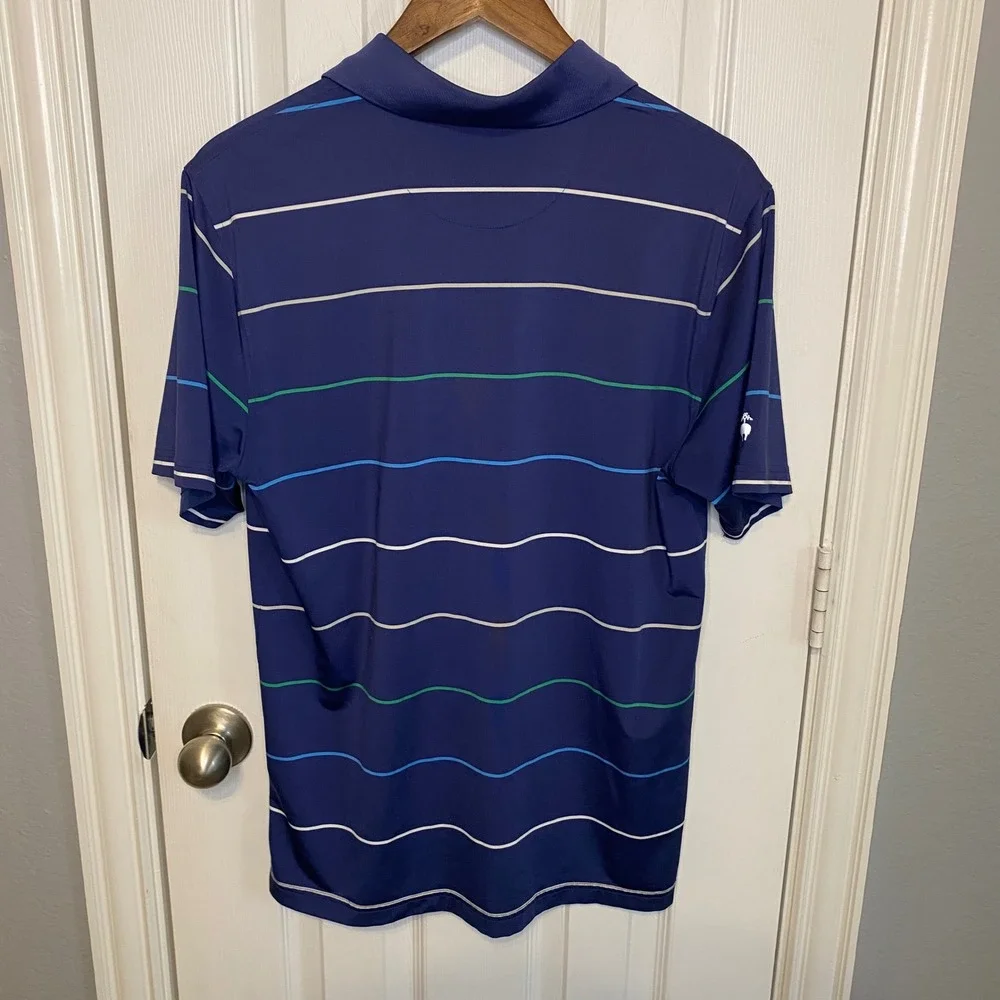 Brooks Brothers Mens Medium Polo Shirt Blue Striped‎ Golf Casual Short Sleeve